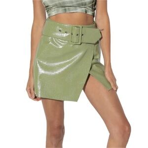 By.Dyln Stevie Croc Embossed Green Faux Leather Belted Wrap Mini Skirt Size XS